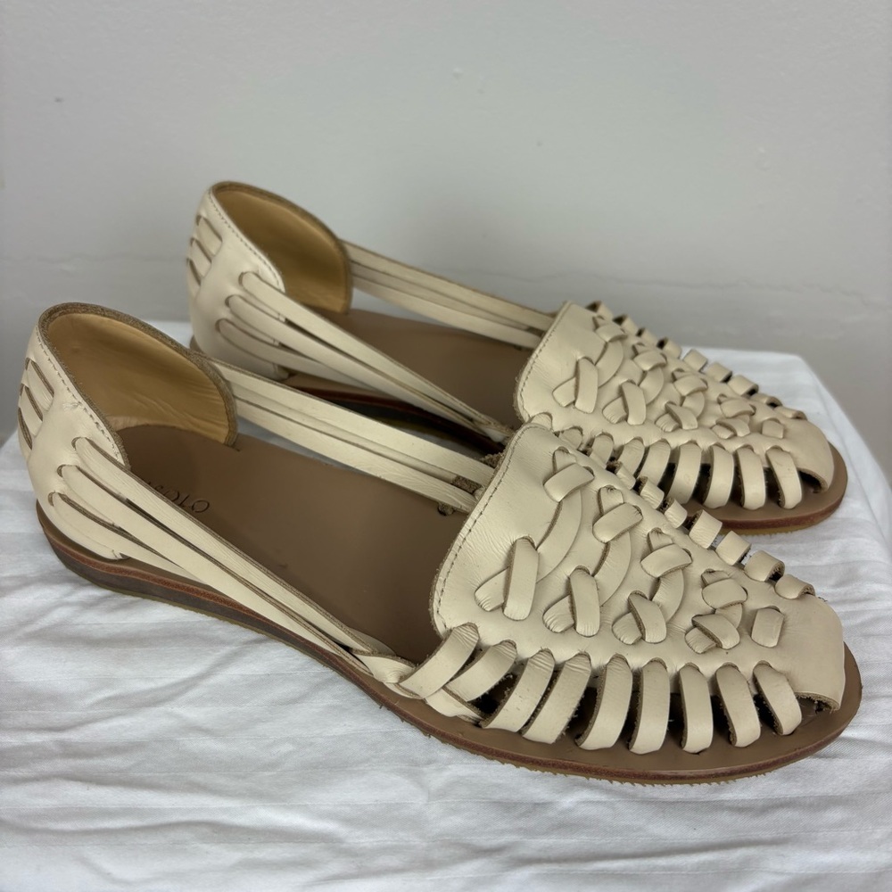 Women’s Cream Woven Leather Flat Sandals